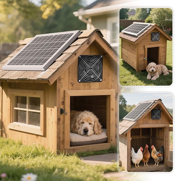 Chronoseek Solar Fans For Outside Chicken Coop with Battery 10000mAh,15W Waterproof Solar Panels,3500 RPM 5" Exhaust Fan,Day/Night Lasting Ventilation,Shed&Camping