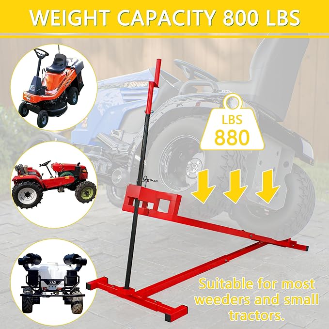 Ride-On Lawn Mower Jack Lift - Telescopic Maintenance Jack for Garden Tractors and Riding Lawn Mowers, 880 lbs Weight Capacity, Manual and Power Tool Handles Included