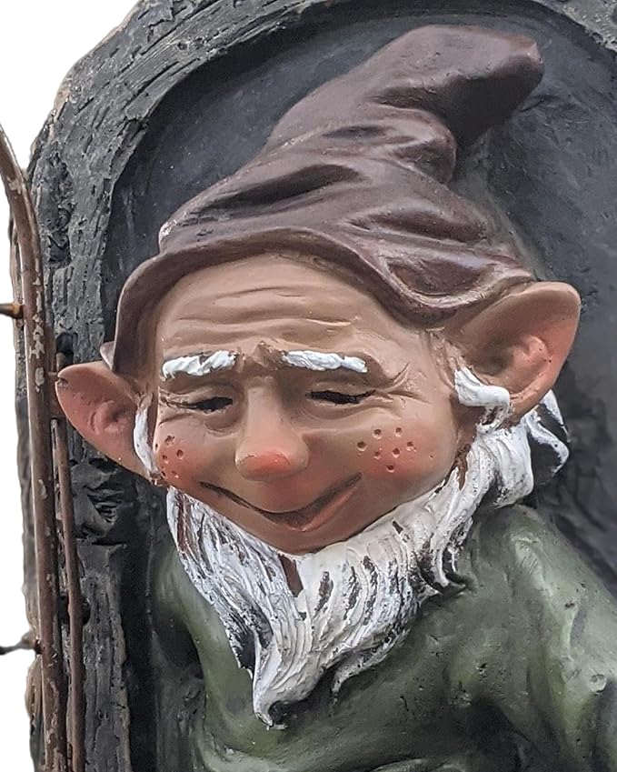 Gnome Tree Faces Decor Outdoor Statue, Whimsical Yard Art Decor Garden Fairy Sculpture for Fence Lawn Patio Porch Home, Tree Hugger Peeker 12 Inch Tall