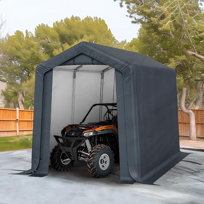 HERA'S PALACE 6x10ft Heavy Duty Storage Shed Outdoor Portable Car Canopy Carport Garage with 2 Rolled up Zipper Doors UV Resistant Waterproof Anti-Snow for Motorcycle Truck