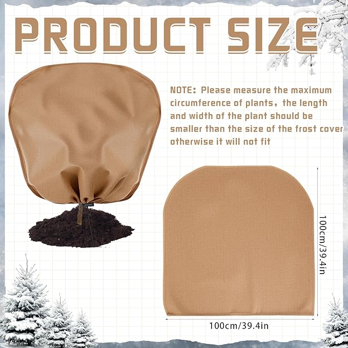 6 Pcs Winter Plant Covers Freeze Protection 39.4 x 39.4 Inch Horizontal Shrub Tree Rose Plant Protection Bags Frost Blanket with Drawstring for Fall Winter Outdoor Garden Planting, Brown