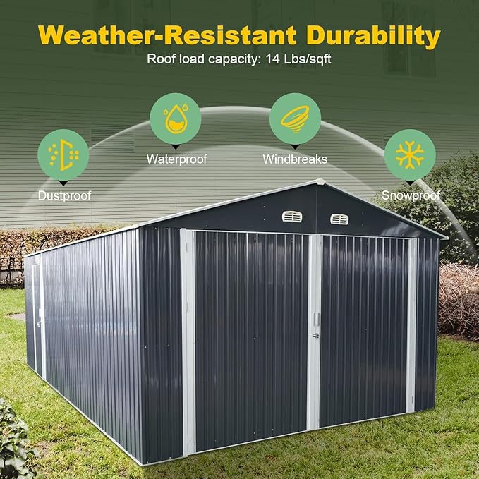 Metal Garage Shed 20x13 FT, Sheds & Outdoor Storage Clearance, Outdoor Storage Shed for Car, Truck, Bike, Lawnmower, Backyard Tool House, Boasting 2 Doors and 4 Vents, Dark Gray