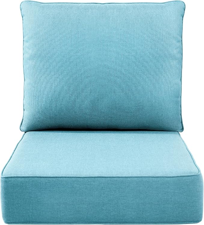 Luxury 6" Outdoor Cushions for Patio Furniture, 24x24x6 Thick Seat Cushion Set, Fade Resistant Couch Chair Replacement Cushions High Density Deep Wicker Chair Cushion with Removable Cover, Teal