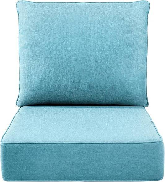 Luxury 6" Outdoor Cushions for Patio Furniture, 24x24x6 Thick Seat Cushion Set, Fade Resistant Couch Chair Replacement Cushions High Density Deep Wicker Chair Cushion with Removable Cover, Teal