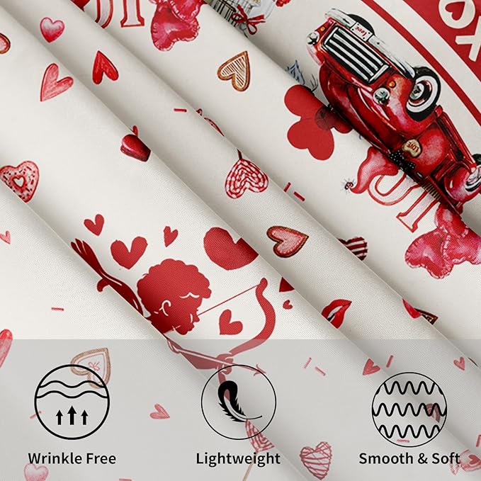 Valentines Round Tablecloth 60 Inches, Happy Valentine's Day Red Truck Table Cloth,Valentine Gnomes Love Hearts Cupid Table Cover for Wedding Anniversary, Proposals, Kitchen, Dining, Party Decor