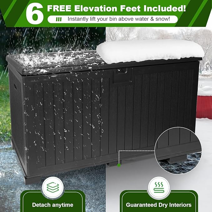 260 Gallon Outdoor Storage Box Waterproof, Extra Large Plastic Outside Deck Box Weatherproof, Resin Patio Storage Bin with Lock and Lids for Pool Equipment, Cushion