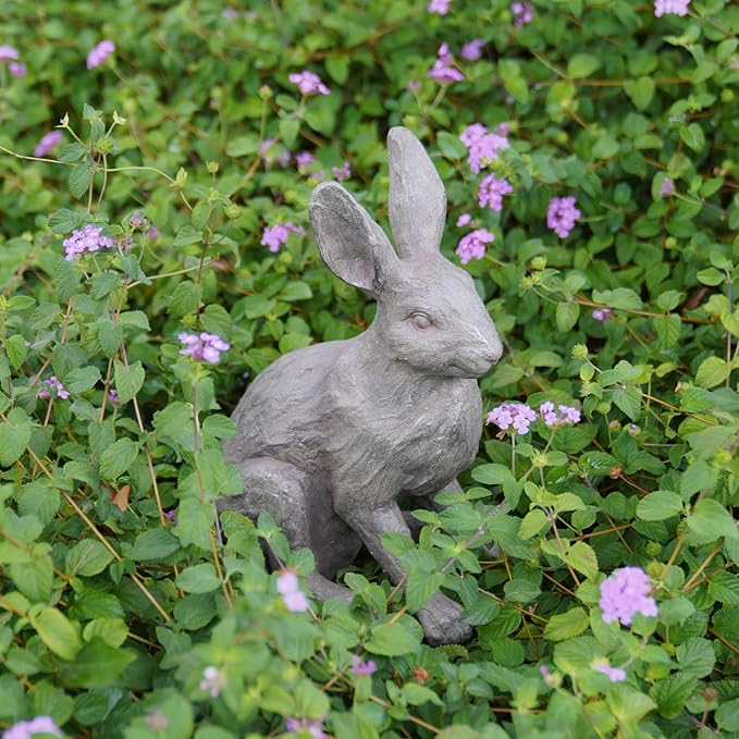 DiliComing Grey Resin Rabbit Garden Statue - 12 Inch Large Garden Statues for Home Yard Decor Garden Statues for Outside Balcony Bunny Decor for Garden Gifts