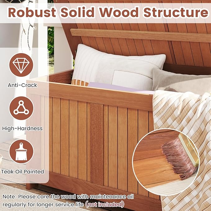 Tangkula 58 Gallon Wood Outdoor Storage Box, 3-in-1 Patio Storage Bench with Flip Top for Cushions, Pool Supplies, Gardening Tools, Outdoor Deck Box for Garden, Backyard, Poolside