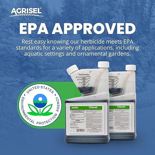 Diquat Weed Killer, Fast-Acting Formula for Aquatic and Landscape Weeds, Safe on Ornamentals, Visible Results in 1-2 Days, Pet Safe, 3-Pack of Disposable Gloves Included, 32 Ounces