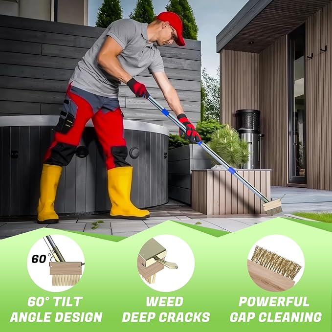 Crack Weeder Tool Set, Manual Stainless Steel Crevice Weeding Tool with Adjustable Handle for Moss & Weed Removal in Driveways, Patios, Pavers, Garden Cracks