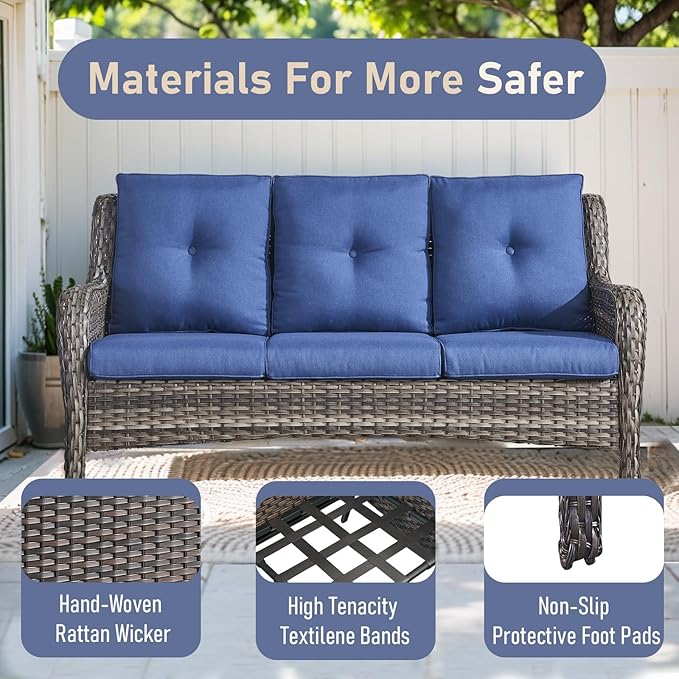 4 Piece Patio Furniture-with 50,000 BTU Gas Propane Fire Pit Table Outdoor Patio Furniture with Swivel Rocker Chairs,Outdoor Couch