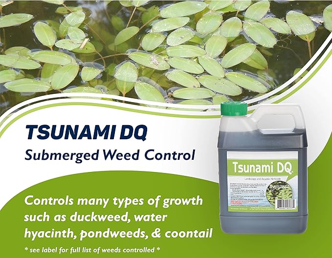 Tsunami DQ Aquatic Herbicide- Quart - 37.3 Percent Diquat Dibromide – Concentrated Aquatic Weed Killer for Lakes and Ponds - Duckweed, Watermeal, Curly Leaf, Pondweed & Many More
