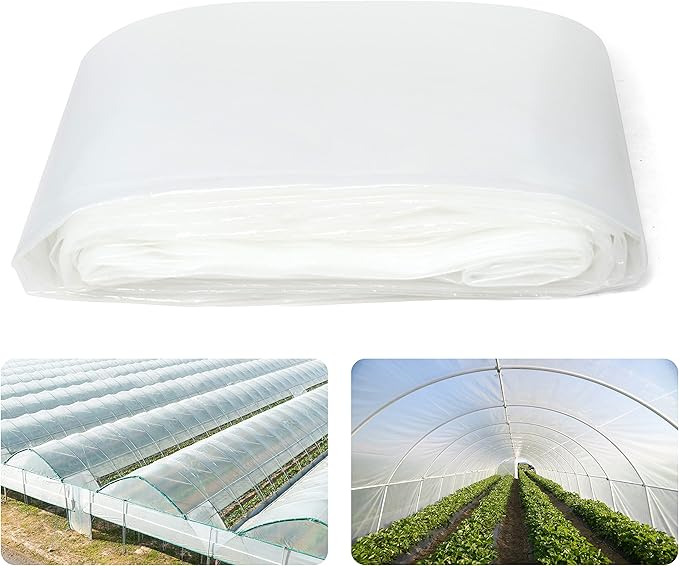 Fencer Wire 6 mil Clear Greenhouse Plastic Sheeting UV Resistant Polyethylene Greenhouse Film, Hoop House Cover for Horticulture, Gardening, Farming and Agriculture 90% Light Transmittance, 16’ x 28’