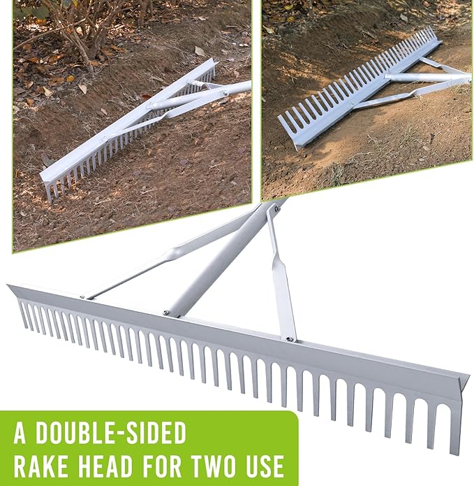 36 Inch Aluminum Landscape Rake, Garden Rake, Heavy Duty Rakes for Lawns, Metal Rake for Gardening, Loosening Soil, Lawn Care, Lake and Beach