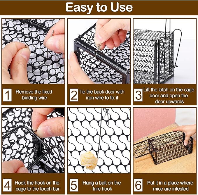 Qualirey 6 Packs Humane Rat Trap Chipmunk Rodent Mouse Squirrel Traps Foldable Live Animal Mouse Voles Hamsters Rat Live Cage for Indoors Outdoors Easy to Catch and Release