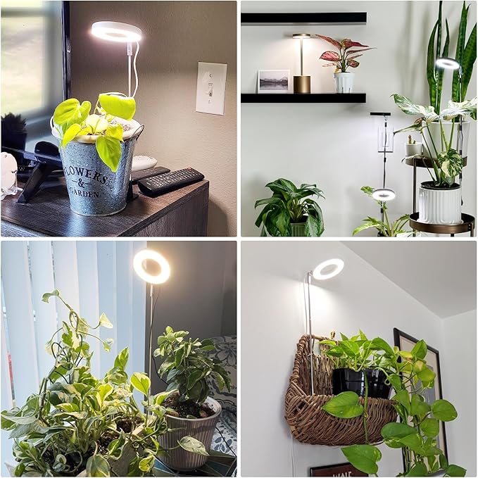Grow Light, Full Spectrum Plant Lights for Indoor Growing with with 3/9/12H Timer, 3 Color Modes, 10 Brightness, 6.5"-26" Height Adjustable Halo Grow Light with Base, 3 Pack(3.4in)