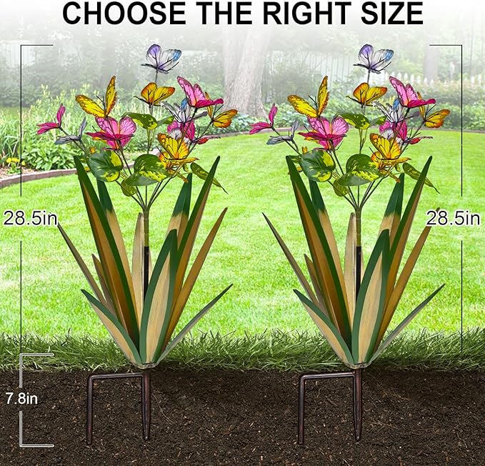 TOMBABY Garden Outdoor Butterfly Enlarge Thickened Wind Resistant Metal Agave Garden Art Metal Plant Country Sculpture Statue Decorations Ornaments Artificial Waterproof lieslight Green 3pcs