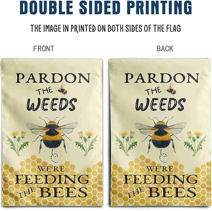 Summer Bee Garden Flag Pardon the Weeds We are Feeding the Bees Yard Sign Outdoor Decor No Mow Spring Flags for Outside 12x18 Double Sided