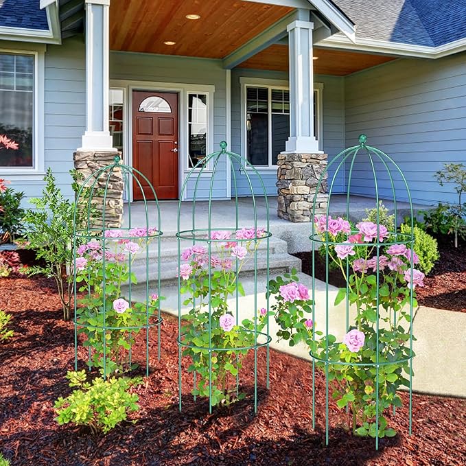 3 Pack Metal Plant Cage Support, 31.5" H Peony Support Tomato Cage Garden Obelisk Trellis Rose Trellis Support Tower Obelisk Garden Trellis for Clematis Vine Jasmine Support Outdoor Indoor