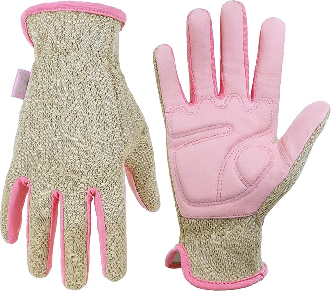 HANDLANDY Gardening Gloves for Women, Breathable Ladies Leather Garden Yard Gloves Best Gift for Gardeners