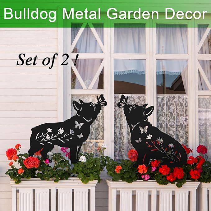 French Bulldog Gifts, Set of 2 Metal Dog Garden Statues for Outside,Yard,Lawn,Garden Stakes Decor Outdoor