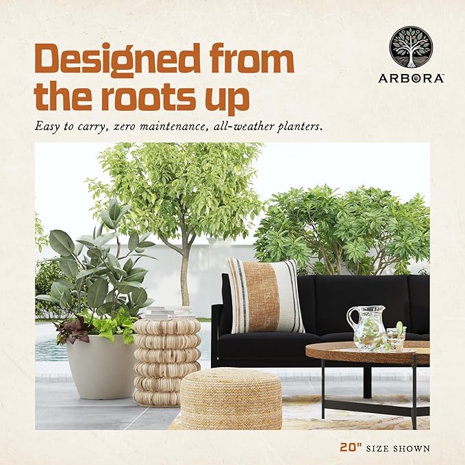 ARBORA 16" Valencia Polyresin Indoor and Outdoor Planter with Classic Cream Finish - Durable, Weatherproof, Lightweight, Large Plant Pot for Patio, Garden, Deck, Entryway