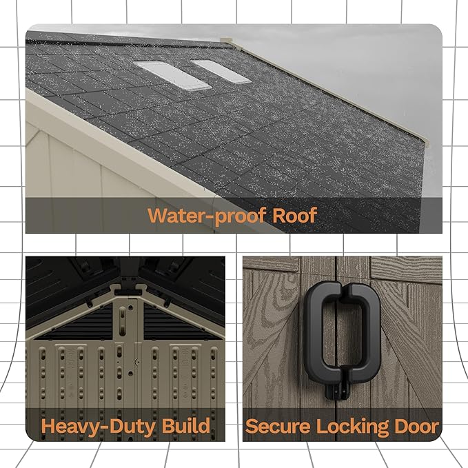 Devoko 10 x 12 FT Plastic Outdoor Storage Shed with Windows, Resin Tools Shed with Floor Large Storage Garden Shed for Patio,Garden, Backyard, Lawn, Beige