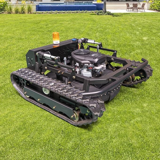 Lawn Mower, Remote Control Lawn Mower, Small Crawler Oil-Electric Hybrid Four-Wheel Drive Lawn Mowing and Weed Whacker, All Terrain Grass Cutter Yard Mower, 65° Climbing (SKD-810-90)