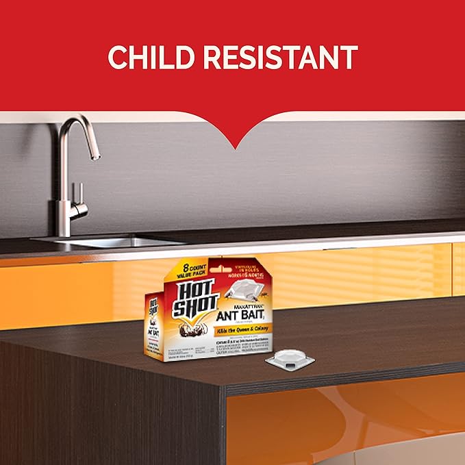 Hot Shot MaxAttrax Ant Bait 8 Count, Child-Resistant Bait Stations, 6 Pack