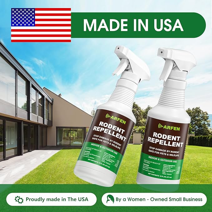 Rodent Repellent Spray – Effective Natural Peppermint Formula for Mice, Rats, Squirrels, and Rodents. Safe for Indoor, Outdoor, and Car Engines. Safe for People and Pets. 16oz