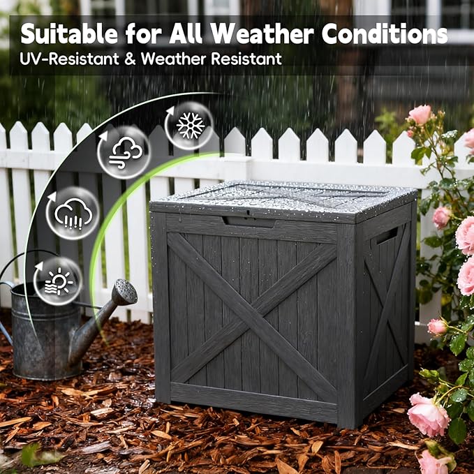 Outdoor Storage Box, Deck Box Waterproof 35 Gallon, Resin Outside Storage, Storage Bin for Package Delivery, Patio Furniture Cushion, Pool Accessories, Weatherproof and UV Resistant, Black