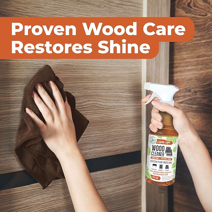 Mighty Mint Wood Cleaner and Conditioner, Spray Cleans and Renews Wood, Natural Peppermint Scent, 16oz