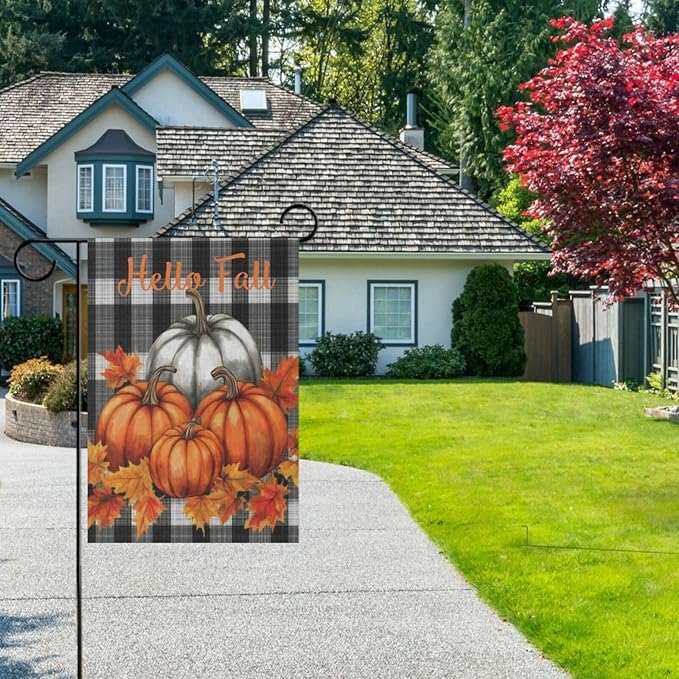 Welcome Fall Buffalo Plaid Welcome Garden Flag 12x18 Inch Buffalo Check Autumn Pumpkin Yard Flags Large Vertical Double Sided House Flag Seasonal Outside Decor for Yard Farmhouse