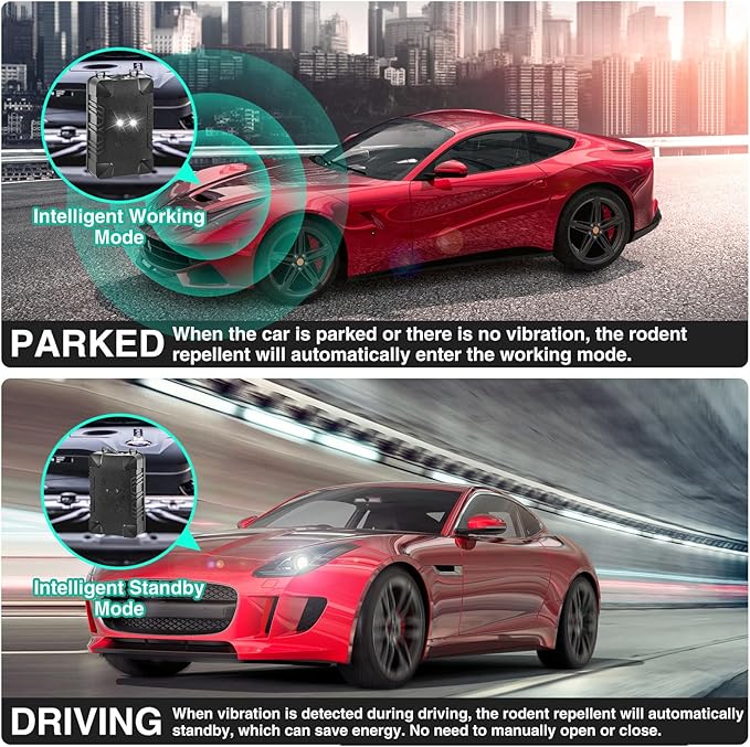 Car Rodent Repellent Under Hood Rodent Repeller Ultrasonic Battery Operated Rat Deterrent for Car Engine Mouse Deterrent,Rat Repellent for Car,Keep Rodents Mice Out of Barn Garage (4)