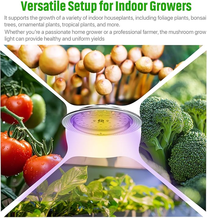 LED Growing Lights for Mushroom Kit, 360°Mushroom Grow Hanging Light with Dual Spectrum, 7.8 Ft Extension Cord & 48 White and Blue Bulbs LEDs, Good for Plant Health & Easy to Assemble