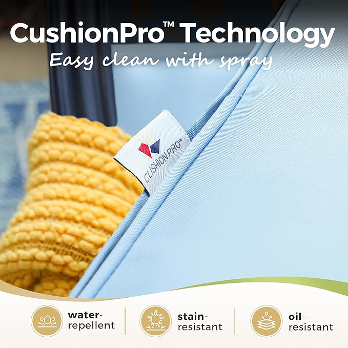 Patio Furniture Set, 6 Pcs Metal Outdoor Conversation Set, 2 Rocker Chairs, 2 Ottomans and 3 Seater Sofa with 5.75" Extra Thick Cushion and Gas Fire Pit Table, Blue