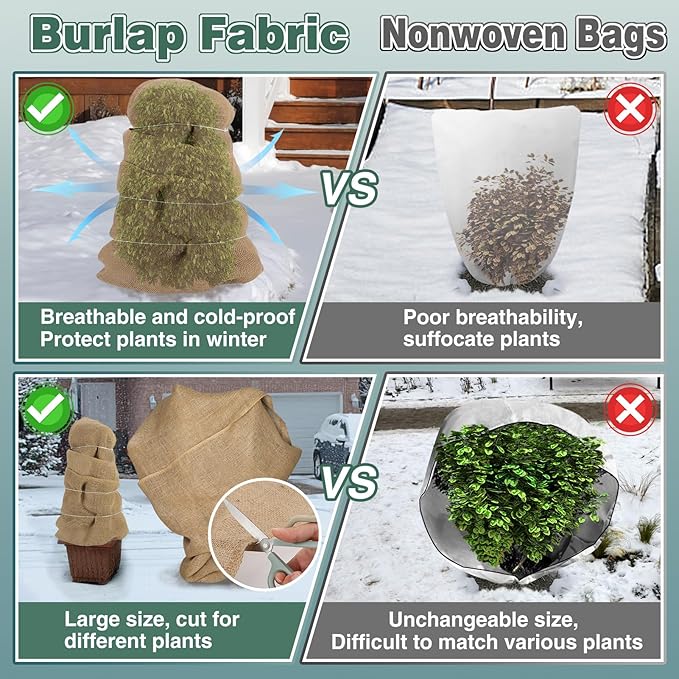 ANPHSIN 40ftx23.6in Breathable Burlap Fabric Plant Covers - Tree Wrap Frost Blankets Freeze Protection for Winter Outdoor Bushes Potted Plants