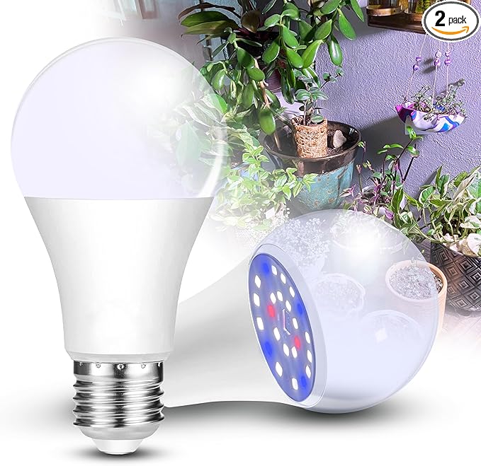 5000K Red Blue Full Spectrum A19 LED Grow Light Bulbs, E26 12W Sun Plant Light Bulb 100w Equivalent, Balanced Spectrum for Flowers, Seed Starting, Indoor Growing, Greenhouse, 2pack
