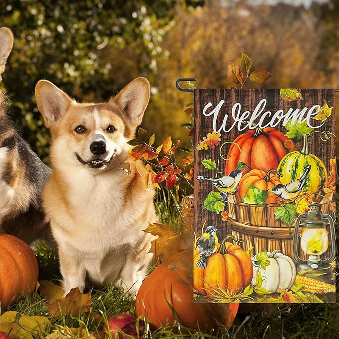 Fall Thanksgiving Pumpkins Bird Garden Flag,Blackout Halloween Autumn Harvest Latern Vertical Flag12x18 Double Sided, Welcome Patio Front Porch Yard Lawn Outdoor House Fall Decoration