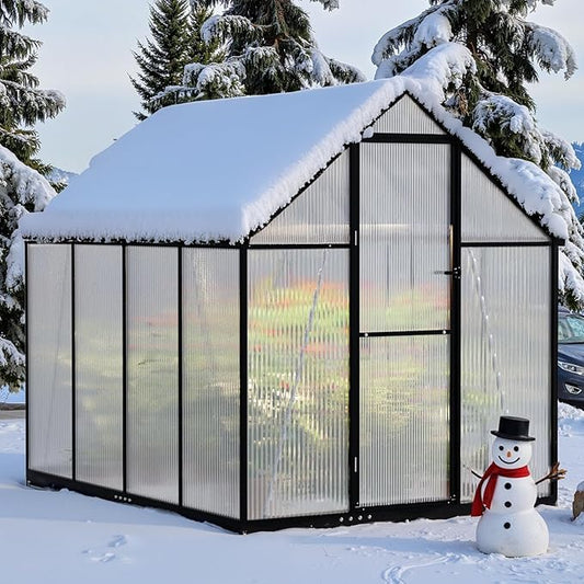 6×8FT Greenhouse for Outdoors, Large Walk in Greenhouse Kit and Winter Garden Planting, Enhanced Aluminum Green Houses for Outside Withstands Strong Wind or Heavy Snow to Protect Vegetables or Plants
