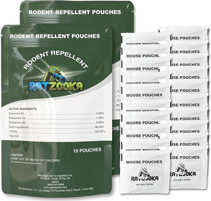 Extra-Strength Mouse Repellent Pouches with Cinnamon/Cornmint Oils, (20 Pouches) Natural Rodent Repellent, Indoor & Outdoor Mice Repellent, Safe for Pets and Kids