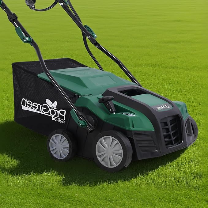 16-Inch Dethatcher Garden Scarifier Electric Powered,15-Amp 4-Position Depth Adjustment,2 in 1 Walk Behind Thatch Removing Quick-Fold Machine with 58 QT Removable Collection Bag for Lawn