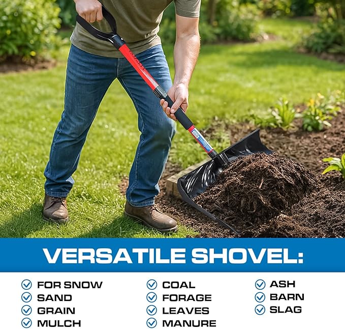 PLEXON Snow Shovel for Driveway, Snow Shovel for Car, Lightweight for Snow Removal, Home Garage, 47" Ergonomic, Plastic with D-Grip Handle