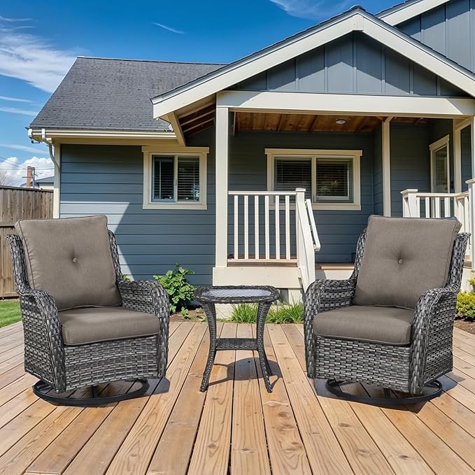 Patio Wicker Chairs Swivel Rocker,3 Pieces Patio Furniture Set with 360 Degree Wicker Swivel Rocking Chairs and Side Table for Garden,Porch,Backyard