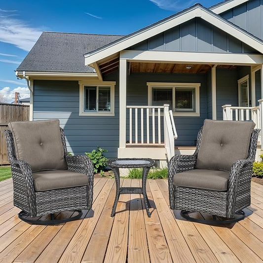 Patio Wicker Chairs Swivel Rocker,3 Pieces Patio Furniture Set with 360 Degree Wicker Swivel Rocking Chairs and Side Table for Garden,Porch,Backyard