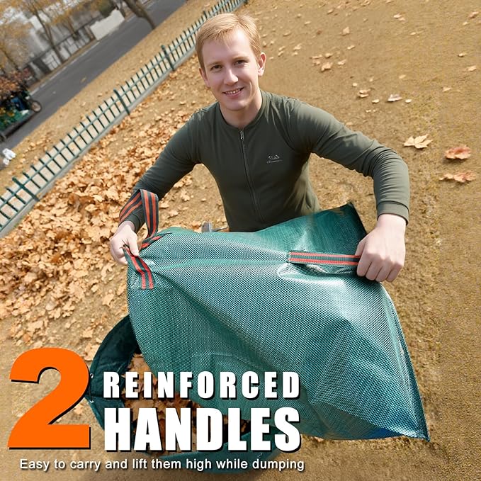 Joyhalo Reusable Yard Waste Bags Set, 3 Pack 72 Gallon Lawn And Leaf Bags with 40 Gallon Dustpan-Type Heavy Duty Garden Bag, Standable Garden Waste Container For Leaves