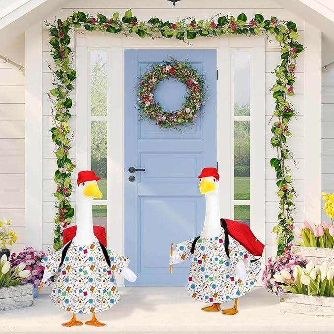 AZYM Back to School Porch Goose Outfits,4 Pcs/Set Yard Goose Statue Clothes for 23" Statue Patio Lawn Garden Decoration