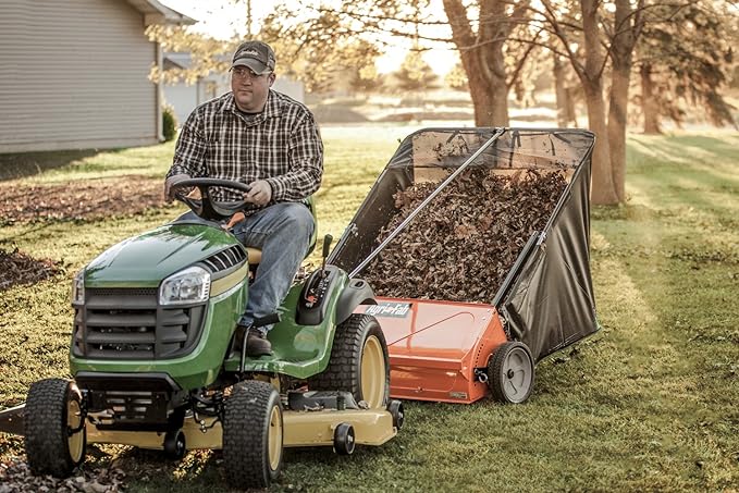 Agri-Fab 45-0492 44" Tow-Behind Lawn Sweeper, 25 cu. ft Hopper Bag Capacity; Leaf & Grass Catcher, with Adjustable Brush Height and Dump From Seat Handle