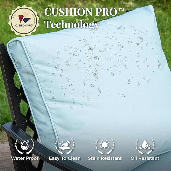 Patio Furniture Set 7 pcs, Outdoor Patio Furniture, 3-Seat Sofa, 2 Single Chairs, 2 Rocking Chairs, 2 Ottomans and 5.75" Extra Thick Cushion, Patio Conversation Set for Backyard Deck,Blue