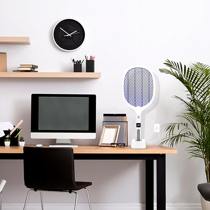 2 in 1 Electric Bug Zapper, Mosquitoes Trap Lamp & Racket, USB Rechargeable Electric Fly Swatter for Home and Outdoor Powerful Grid 3-Layer Safety Mesh Safe to Touch, Pack of 2